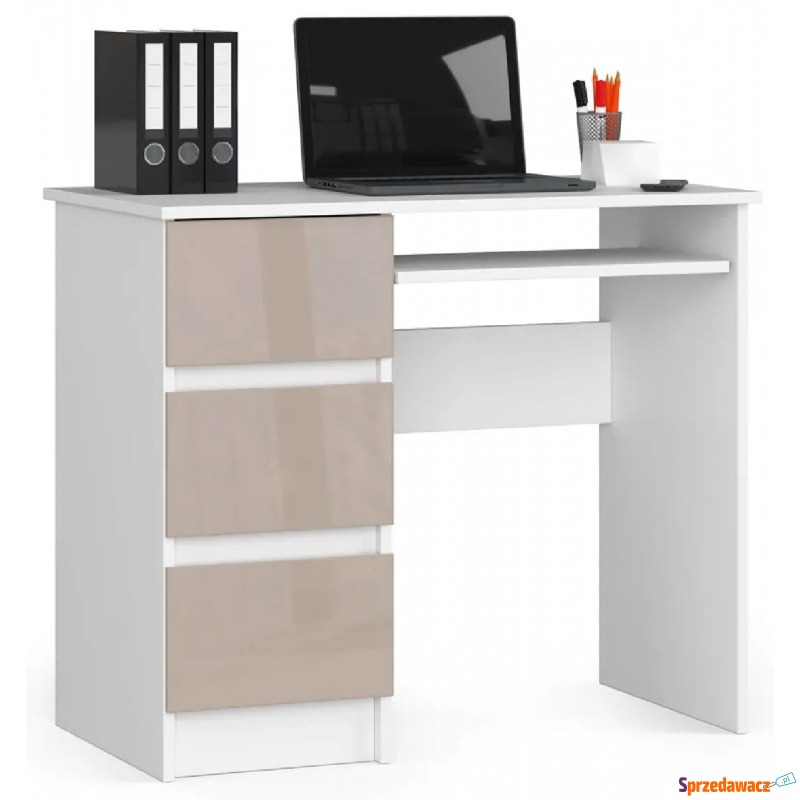 Minimalistyczne biurko z półkami białe + capp... - Biurka - Olsztyn
