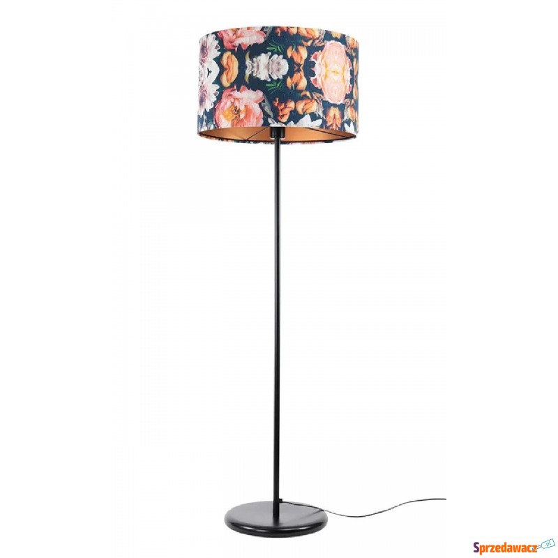 Miedziana lampa stojąca z abażurem w kwiaty -... - Lampy stojące - Częstochowa