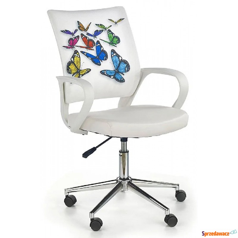 Obrotowy fotel młodzieżowy Ator - biały w motyle - Krzesła biurowe - Płock