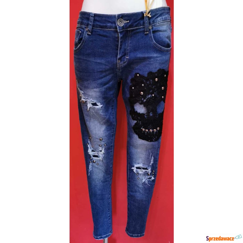 Spodnie jeansy dziury czaszka zdobiona - Spodnie, legginsy - Zgorzelec