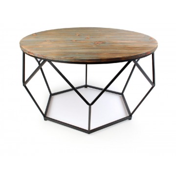  - Stolik drewniany okrągły geometryczny na metalowej podstawie 