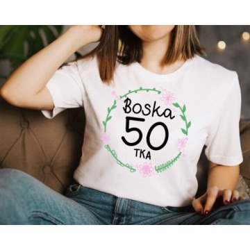 biała Koszulka boska 50 na 50 urodziny
