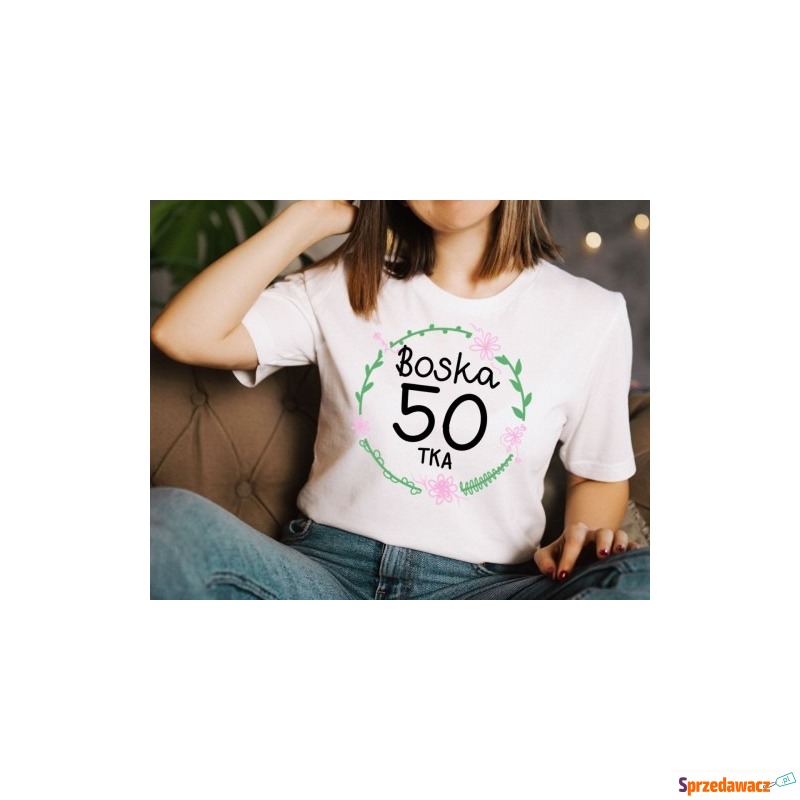 biała Koszulka boska 50 na 50 urodziny - Bluzki, koszule - Zabrze