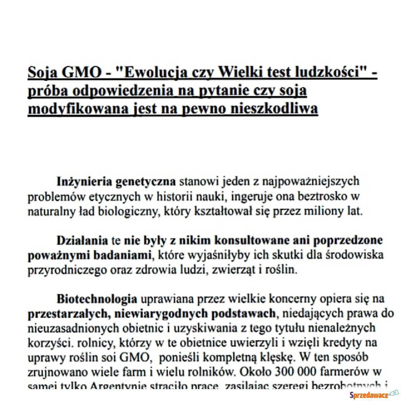 "Soja GMO - Ewolucja czy...