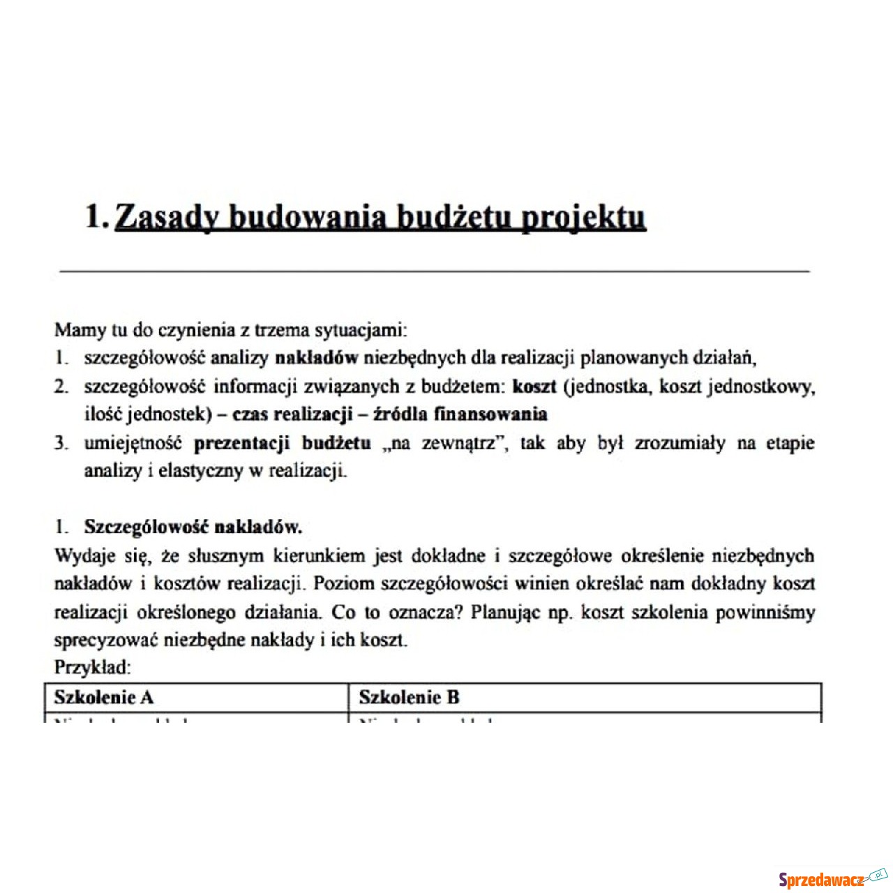 Zasada budowania budżetu projektu