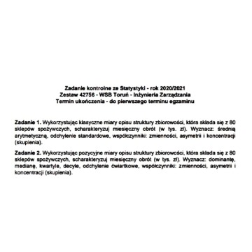 "Zadanie kontrolne ze Statystyki - rok 2... - Pozostałe materiały edu. - Gdańsk - zdjęcie 3