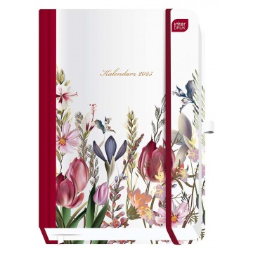 kalendarz książkowy 2023 z gumką a5 384 kartek flowers dzień na stronie interdruk