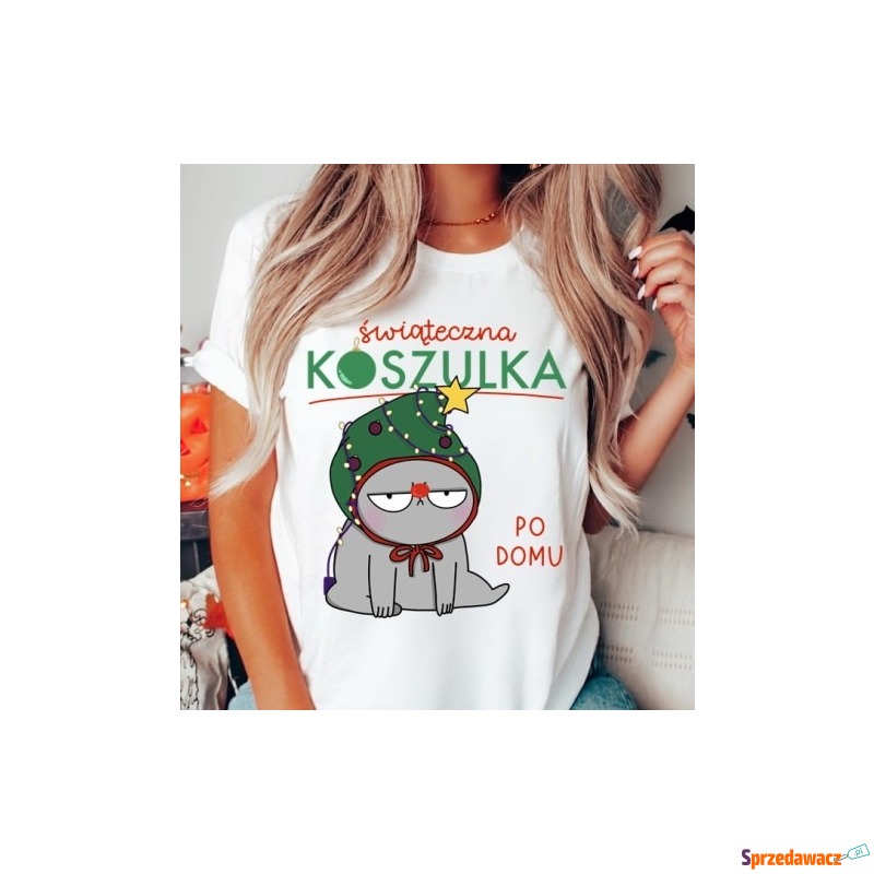 świąteczna koszulka z kotem - Bluzki, koszule - Tarnów