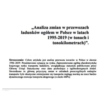 „Analiza zmian w przewozach﻿ ładunków ogółem w Polsce w latach﻿ 1995-2019 (w tonach i﻿ tonokilometra