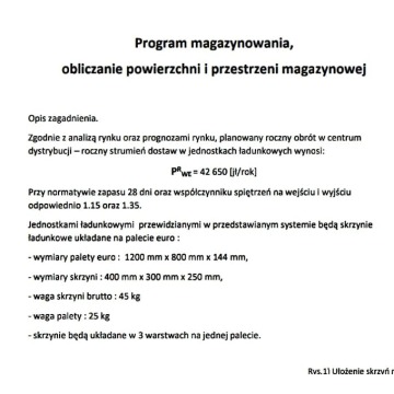 "Program magazynowania, ﻿ obliczanie powierzchni i przestrzeni magazynowej"