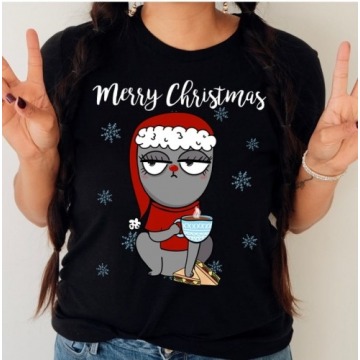 damska koszulka świąteczna czarna