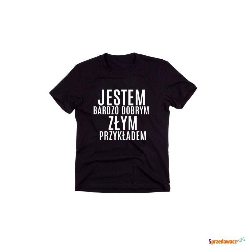 Czarny Klasyczny T-shirt "JESTEM BARDZO DOBRYM... - Bluzki, koszule - Sopot