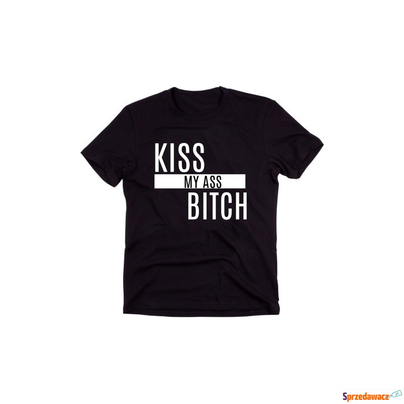 Czarny Klasyczny T-shirt "KISS MY ASS BITCH" - Bluzki, koszule - Ciechanów