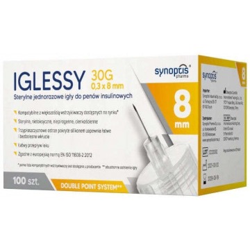 Iglessy sterylne jednorazowe igły do penów insulinowych 30g 0,3 x 8mm x 100 sztuk