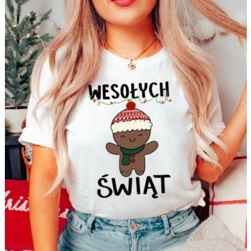 damska koszulka na mikołajki ze świątecznym motywem