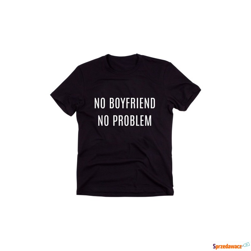Czarny Klasyczny T-shirt "NO BOYFRIEND NO PROBLEM" - Bluzki, koszule - Olsztyn