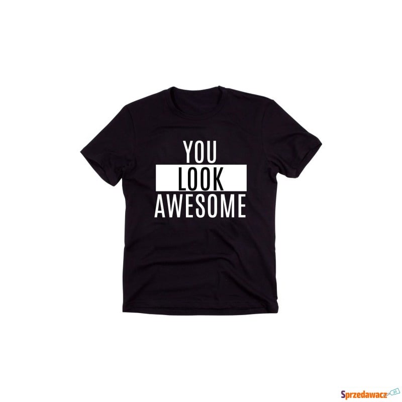 Czarny Klasyczny T-shirt "YOU LOOK AWESOME" - Bluzki, koszule - Paczkowo