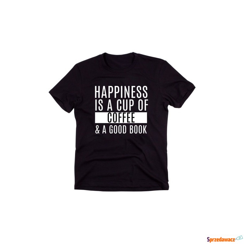 Czarny Klasyczny T-shirt "HAPPINESS IS A CUP OF... - Bluzki, koszule - Poznań