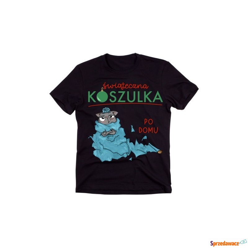 Świąteczna koszulka po domu z kotem zawiniętym... - Bluzki, koszulki - Kraków