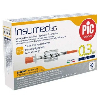 Pic insumed strzykawki insulinowe z powiększeniem 0,3ml 31g 8mm x 30 sztuk