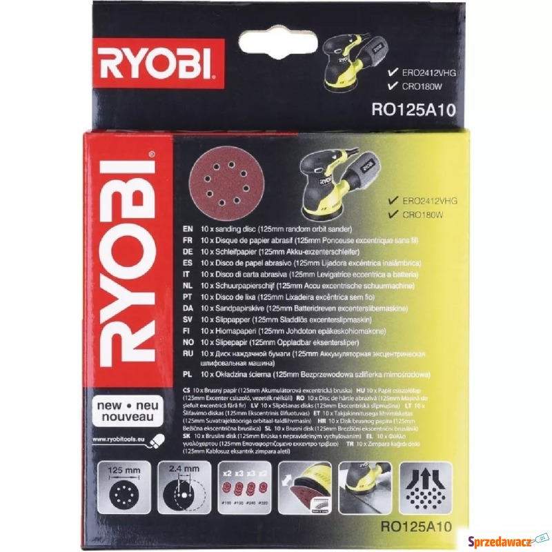 Zestaw papierów ściernych Ryobi RO125A10 (10 sztuk) - Akcesoria do elektro... - Ostrołęka