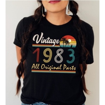 aa damska czarne koszulka na 40 vintage 1983