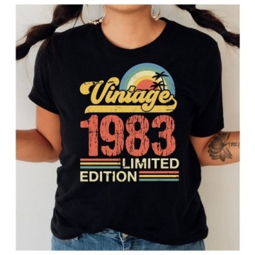 damska czarna koszulka na 40 vintage 1983