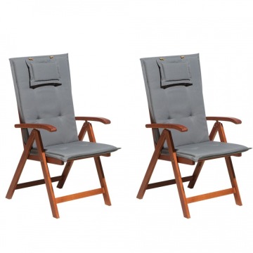 Zestaw 2 krzeseł ogrodowych drewnianych z szarymi poduszkami TOSCANA