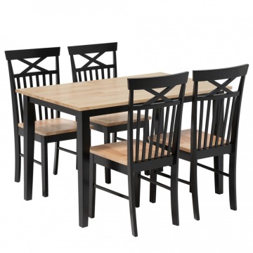Zestaw do jadalni stół i 4 krzesła drewniany jasne drewno z czarnym HOUSTON