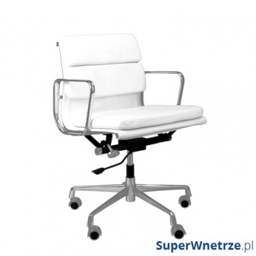 Krzesło biurowe biała skóra chrom D2.Design CH2171T