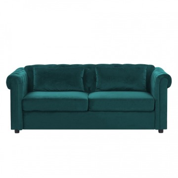 Sofa rozkładana welurowa zielona CHESTERFIELD