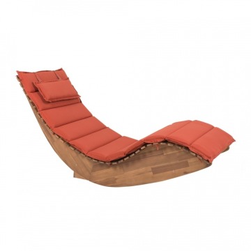 Leżak ogrodowy drewniany z poduszką czerwoną BRESCIA
