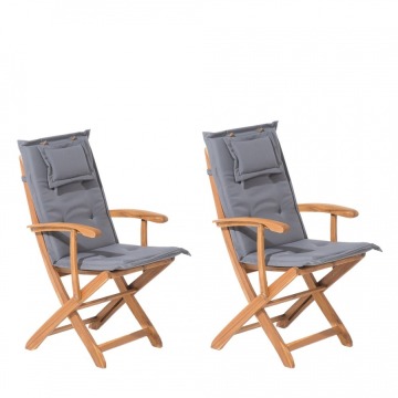 Zestaw 2 krzeseł ogrodowych drewniany z grafitowymi poduszkami MAUI