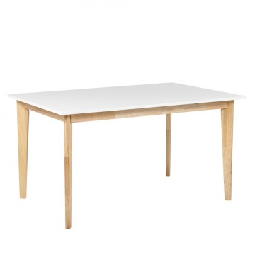 Stół do jadalni rozkladany 140/180 x 90 cm biały z jasnym drewnem SOLA