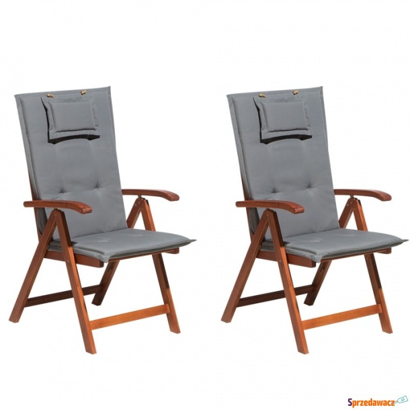 Zestaw 2 krzeseł ogrodowych drewnianych z szarymi... - Krzesła ogrodowe - Orzesze