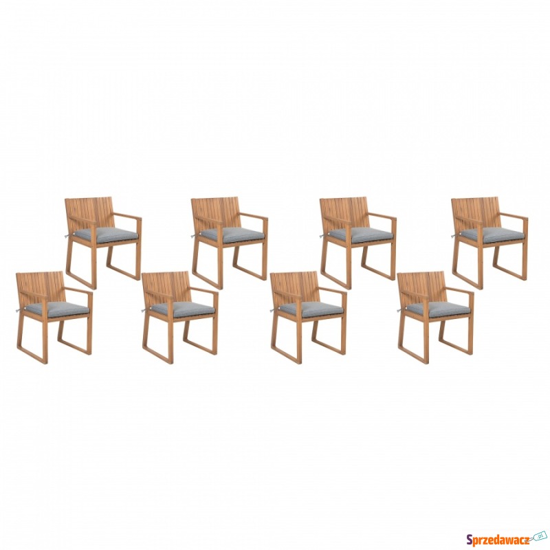 Zestaw 8 drewnianych krzeseł ogrodowych z szarymi... - Krzesła ogrodowe - Płock