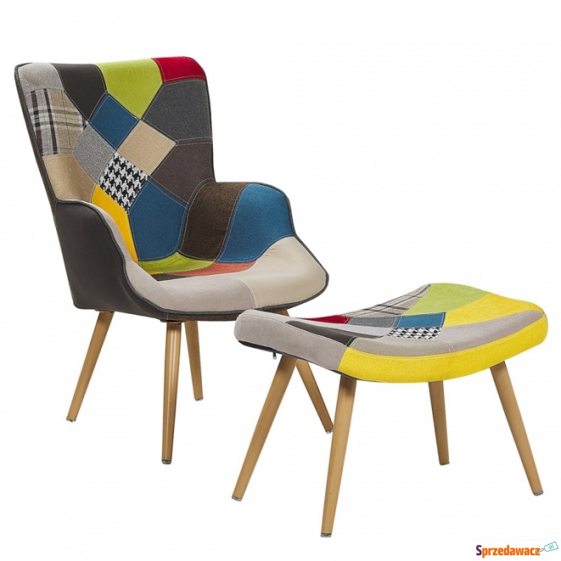 Fotel z podnóżkiem patchwork wielokolorowy VEJLE - Sofy, fotele, komplety... - Włocławek