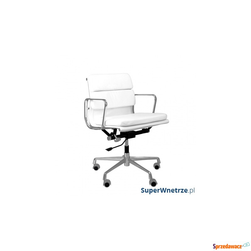 Krzesło biurowe biała skóra chrom D2.Design C... - Krzesła biurowe - Bytom