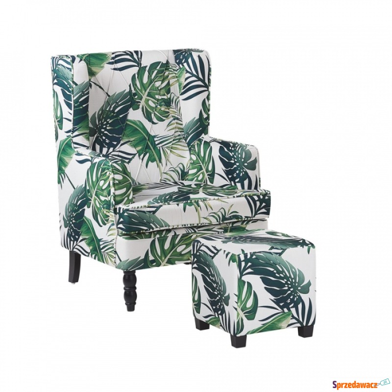 Fotel z podnóżkiem w liście biało-zielony SANDSET - Sofy, fotele, komplety... - Gdynia
