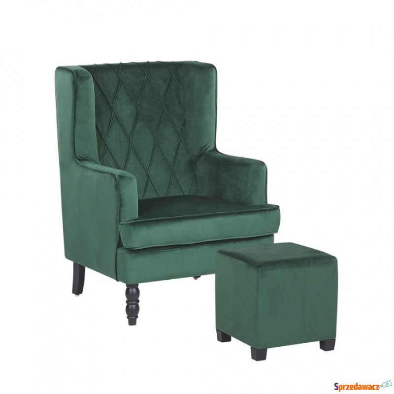 Welurowy fotel z podnóżkiem zielony SANDSET - Sofy, fotele, komplety... - Słupsk