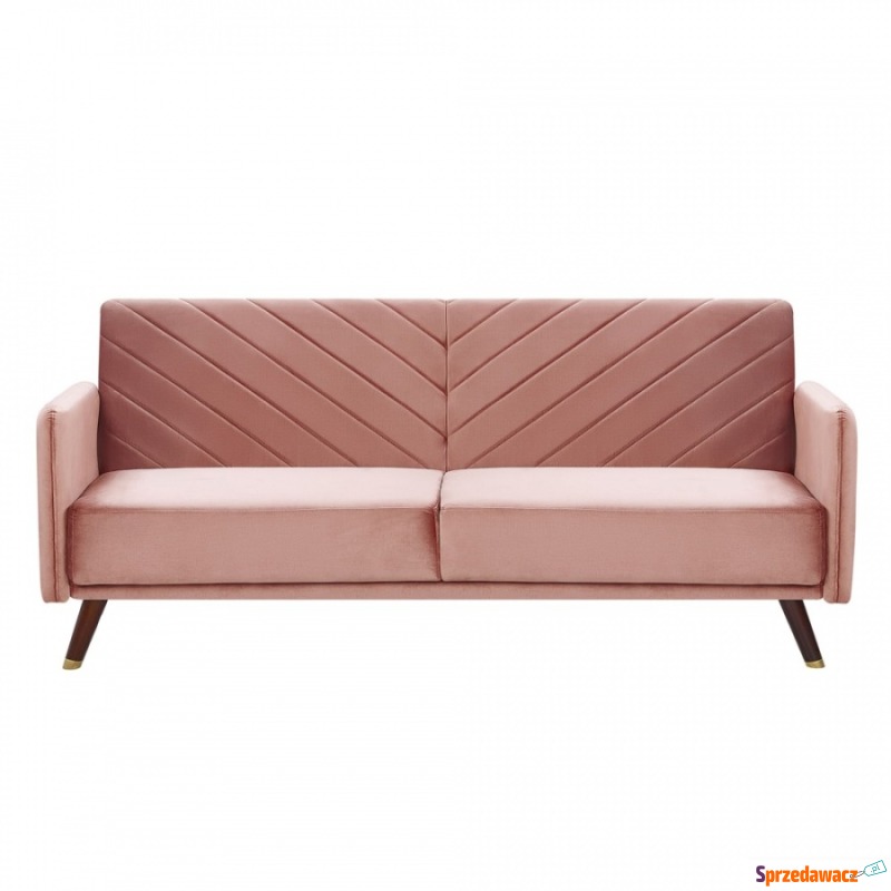 Sofa rozkładana welurowa różowa SENJA - Sofy, fotele, komplety... - Konin
