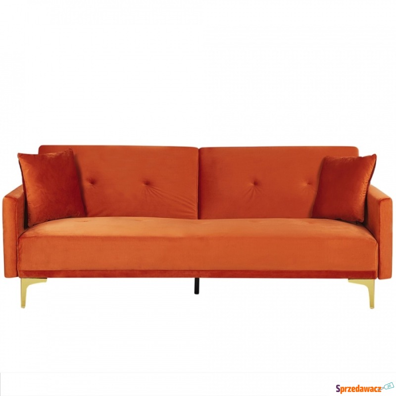 Sofa rozkładana welurowa pomarańczowa LUCAN - Sofy, fotele, komplety... - Olsztyn
