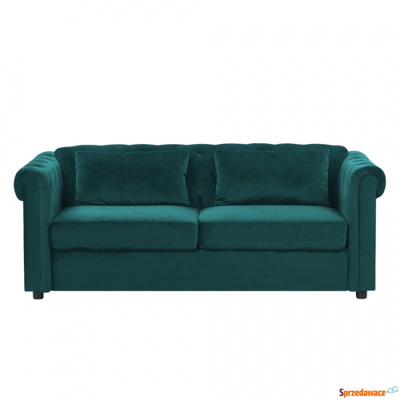 Sofa rozkładana welurowa zielona CHESTERFIELD - Sofy, fotele, komplety... - Katowice