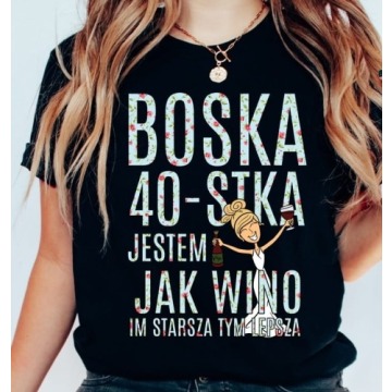 czarna koszulka na 40 urodziny BOSKA 40 DLA blondynki
