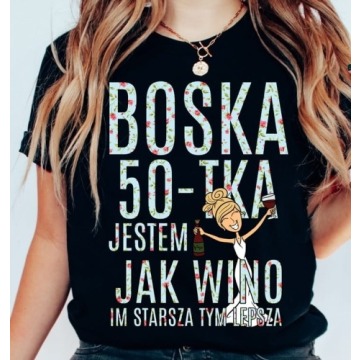 czarna koszulka na 50 urodziny BOSKA 50 DLA blondynki