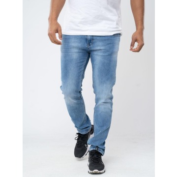 Spodnie Jeansowe Slim K&L Jeans Leather Patch Sprane Jasne Niebieskie