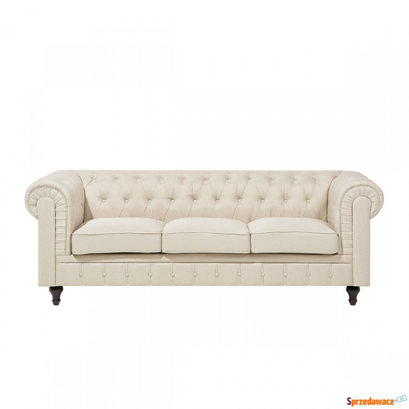Sofa trzyosobowa tapicerowana beżowa CHESTERFIELD - Sofy, fotele, komplety... - Suwałki