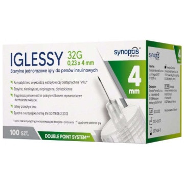Iglessy sterylne jednorazowe igły do penów insulinowych 32g 0,23 x 4mm x 100 sztuk