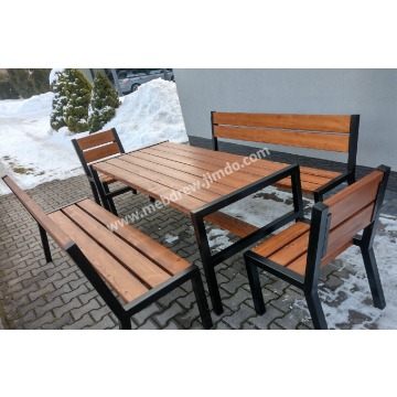 Zestaw mebli ogrodowych loftowych drewno metal stół ławki fotele