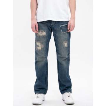 Spodnie Jeansowe Z Uszkodzeniami Slim Royal Blue Flap Pocket Niebieskie